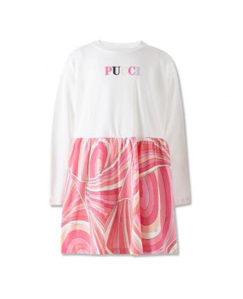 Girls White Logo-Patch Abstract-Print Dress