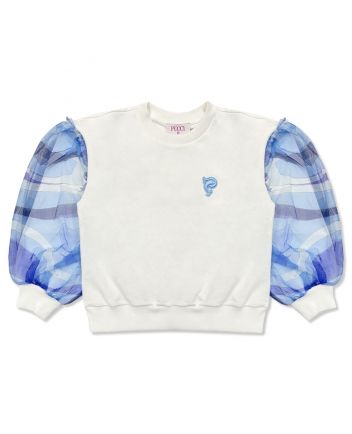 Girls White Logo-Embroied Puff-Sleeve Sweatshirt