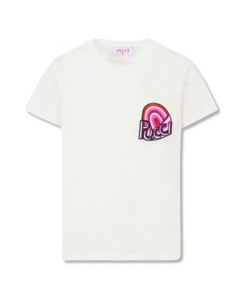 Girls White Embroidered-Patch T-shirt