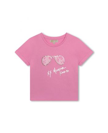 Girls Pink Sunglass-Print Cotton T-Shirt