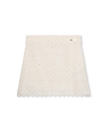 Girls White Lace-Detailed A-Line Skirt