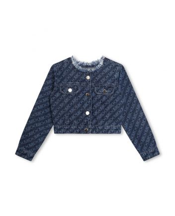 Girls Navy Blue Logo-Print Denim Jacket