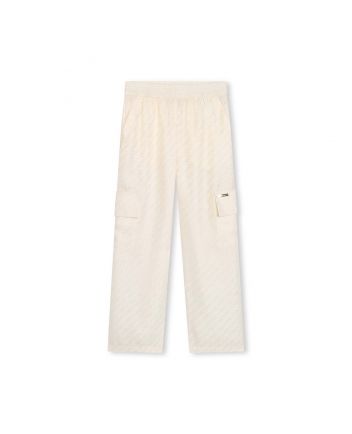Girls Cream Monogram-Pattern Satin Trouser