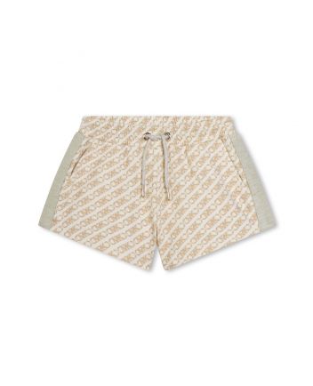 Girls Cream All-Over Logo Print Shorts