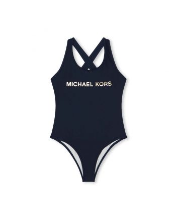 Girls Blue Logo-Print High-Cut Swimsuit