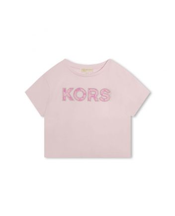 Girls Pink Cropped Cotton T-Shirt