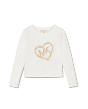 Girls White Cotton MK Logo T-Shirt