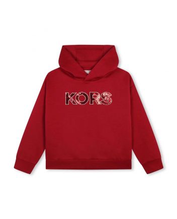 Girls Red Sequinned-Logo Jersey Hoodie