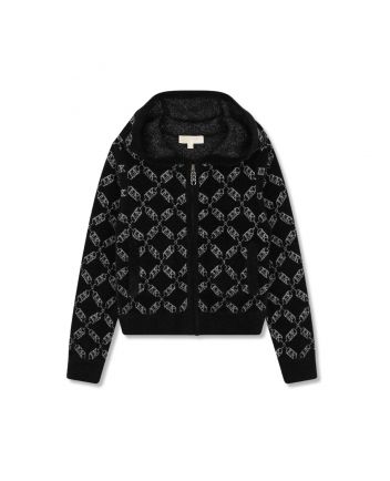 Girls Black Logo-Jacquard Hooded Cardigan