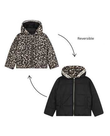 Girls Black Leopard-Print Jacket