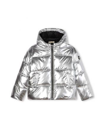 Girls Silver Metallic Puffer Jacket