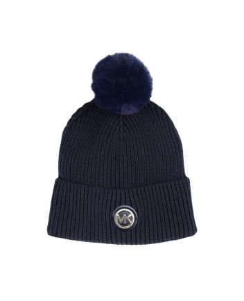 Girls Navy Blue Applique-Logo Ribbed Beanie
