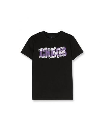 Boys Black Text-Print Cotton T-shirt
