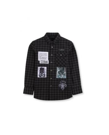 Boys Black Check Printed Shirt