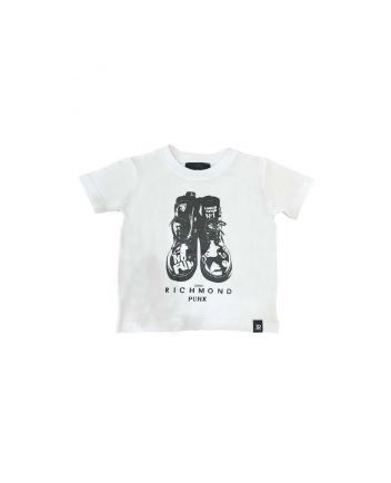 Boys White Punk Printed Cotton T-Shirt