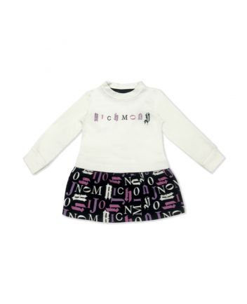 Girls Black White Logo Print Dress