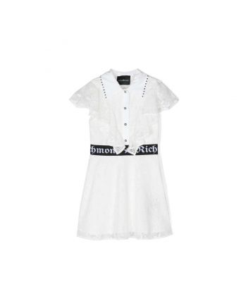 Girls White Floral Lace Flared Dress