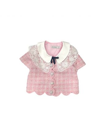 Pink Boucle Scalloped Hem Jacket