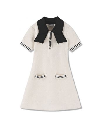 Girls Ivory Cotton Knit Jacquard Dress