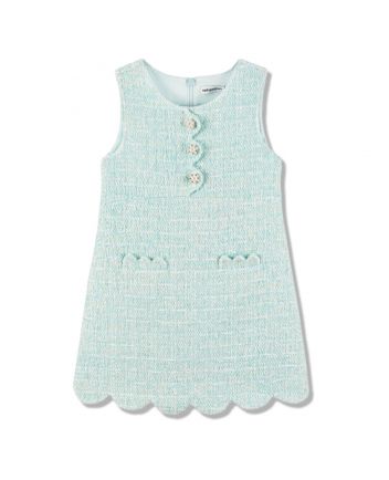 Girls Pale Turquoise Blue Tweed Dress