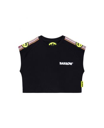 Girls Black Cropped Sleeveless T-Shirt