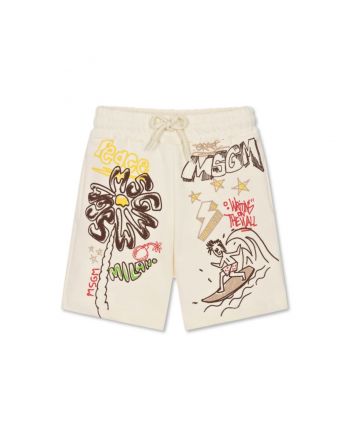 Boys Cream Cotton Graffiti Print Shorts
