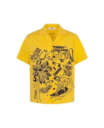 Boys Yellow Graphic-Print Cotton Shirt