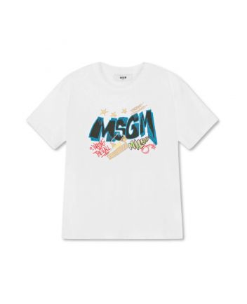 Boys White Cotton Graffiti T-Shirt