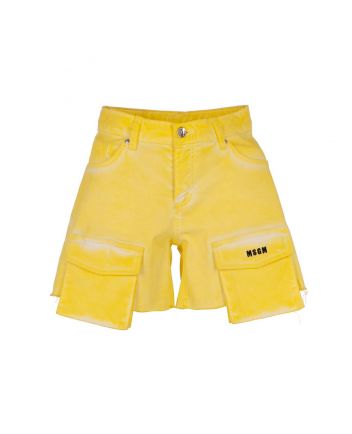 Girls Denim Yellow Logo-Embroidered Shorts