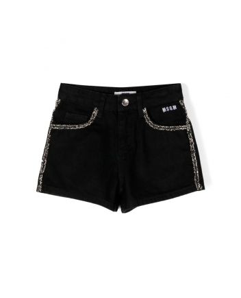 Girls Black Contrasting-Trim Denim Shorts