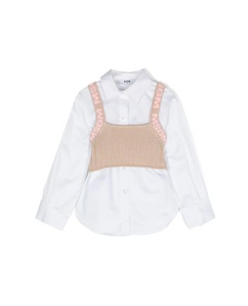 Girls White & Beige Layered Shirt Set