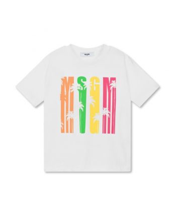 Girls White Cotton Palm Tree T-Shirt