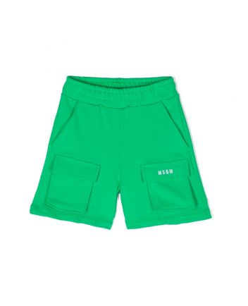 Unisex Green Embroidered-Logo Cargo Shorts