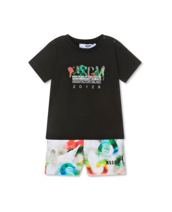 Baby Boys Black Cotton Watercolour Shorts Set