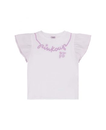 Girls White Embroidered-Logo T-Shirt