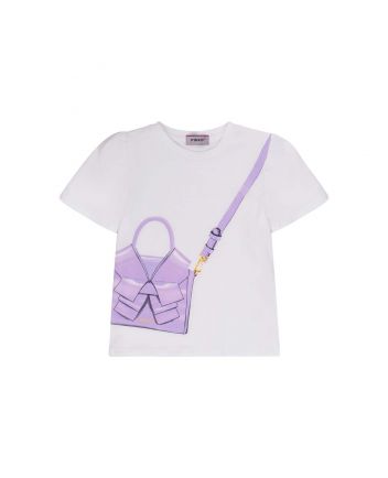 Girls White Bag-Print Cotton T-Shirt