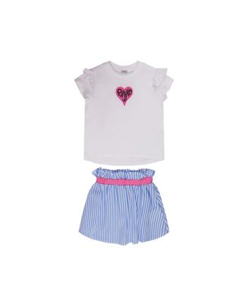Girls White & Blue Cotton Skirt Set