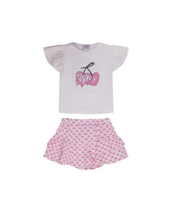 Girls White & Pink Logo-Print Skirt Set