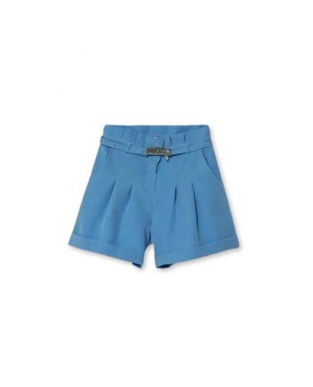 Girls Blue Logo-Belt Shorts