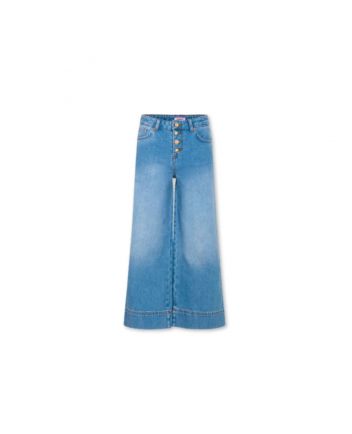 Girls Denim Blue Trousers With Gold Buttons