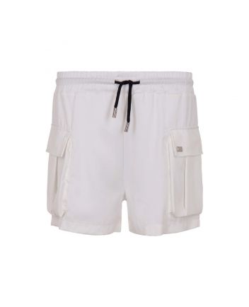 Girls White Cargo-Style Satin Shorts