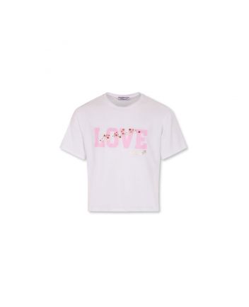Girls White Love-Print Cotton T-Shirt