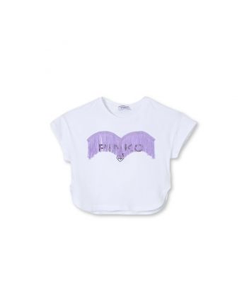 Girls White Cotton T-Shirt With fringes