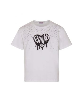 Girls White Logo-Print Half Sleeves T-Shirt