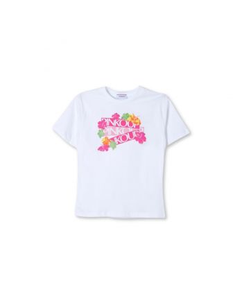 Girls White Floral-Print Cotton T-Shirt