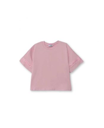 Girls Pink Logo-Sleeves T-Shirt