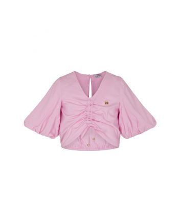 Girls Rose Pink Cropped Poplin Top