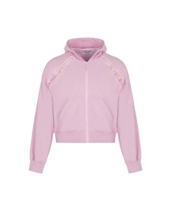 Girls Pink Logo-Trim Zipped Hoodie