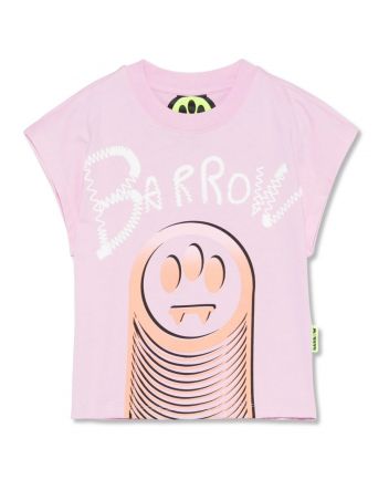 Girls Pink Face Motif-Logo Print T-Shirt