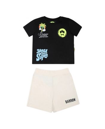 Baby Boys Black & Beige Logo-Print Short Set